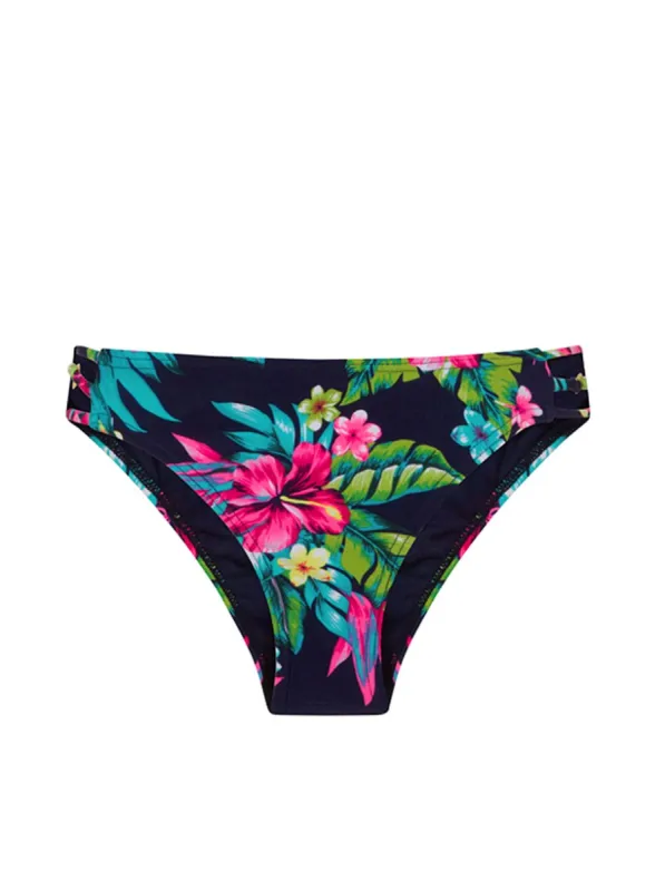 Tropical Print Bikini Bottoms in Black sold by Chi Chi London