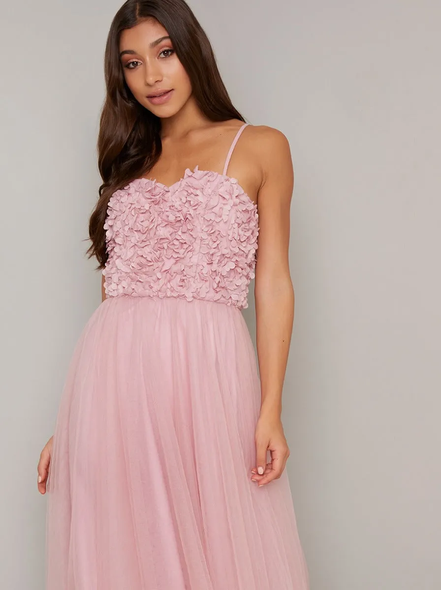 Floral 3D Cami Strap Tulle Midi Dress In Mink sold by Chi Chi London product image thumbnail 2