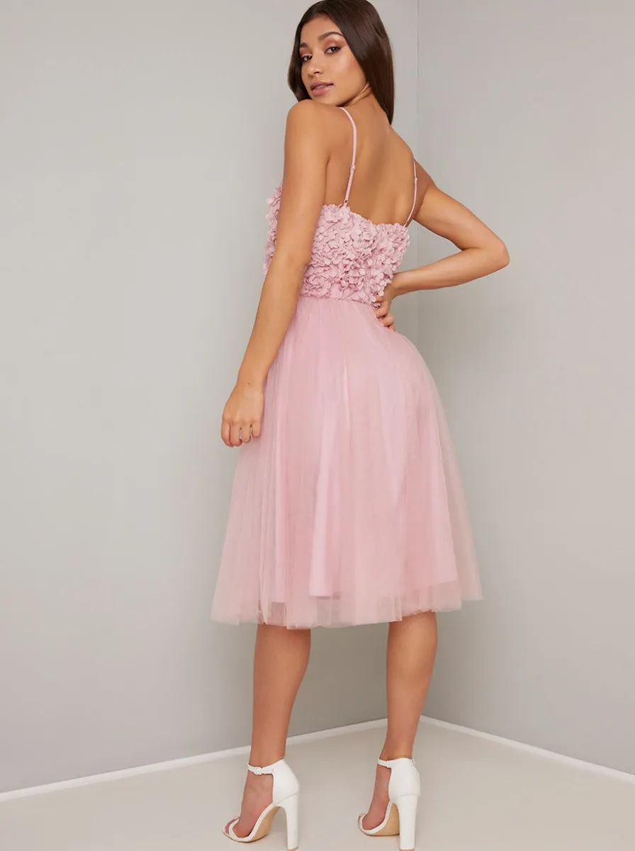 Floral 3D Cami Strap Tulle Midi Dress In Mink sold by Chi Chi London product image thumbnail 4