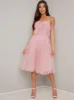 Floral 3D Cami Strap Tulle Midi Dress In Mink sold by Chi Chi London