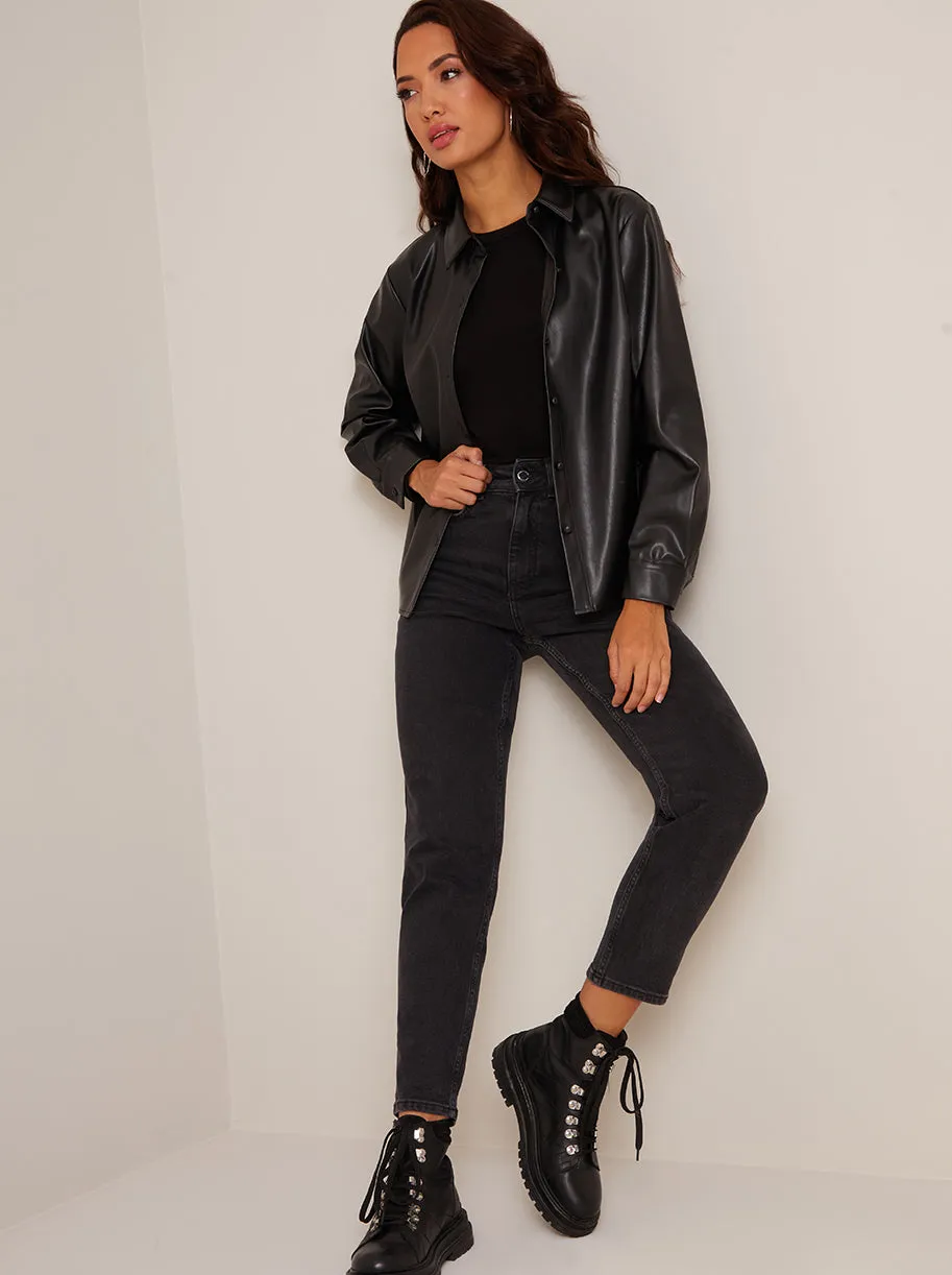 Long Sleeve Faux Leather Shirt in Black sold by Chi Chi London product image thumbnail 4