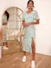 Flutter Sleeve Floral Print Midi  Dress in Green sold by Chi Chi London
