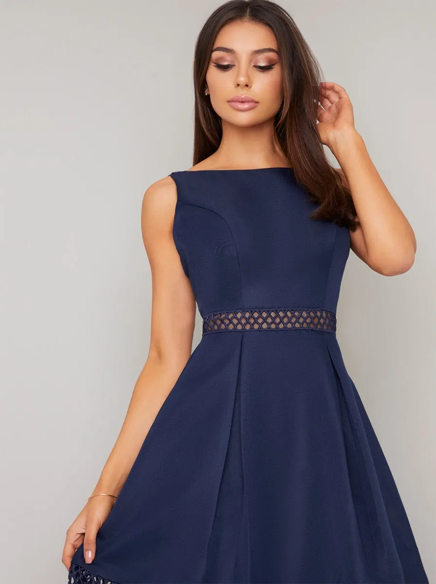 Crochet Panel Scoop Back Midi Dress in Blue sold by Chi Chi London product image thumbnail 2