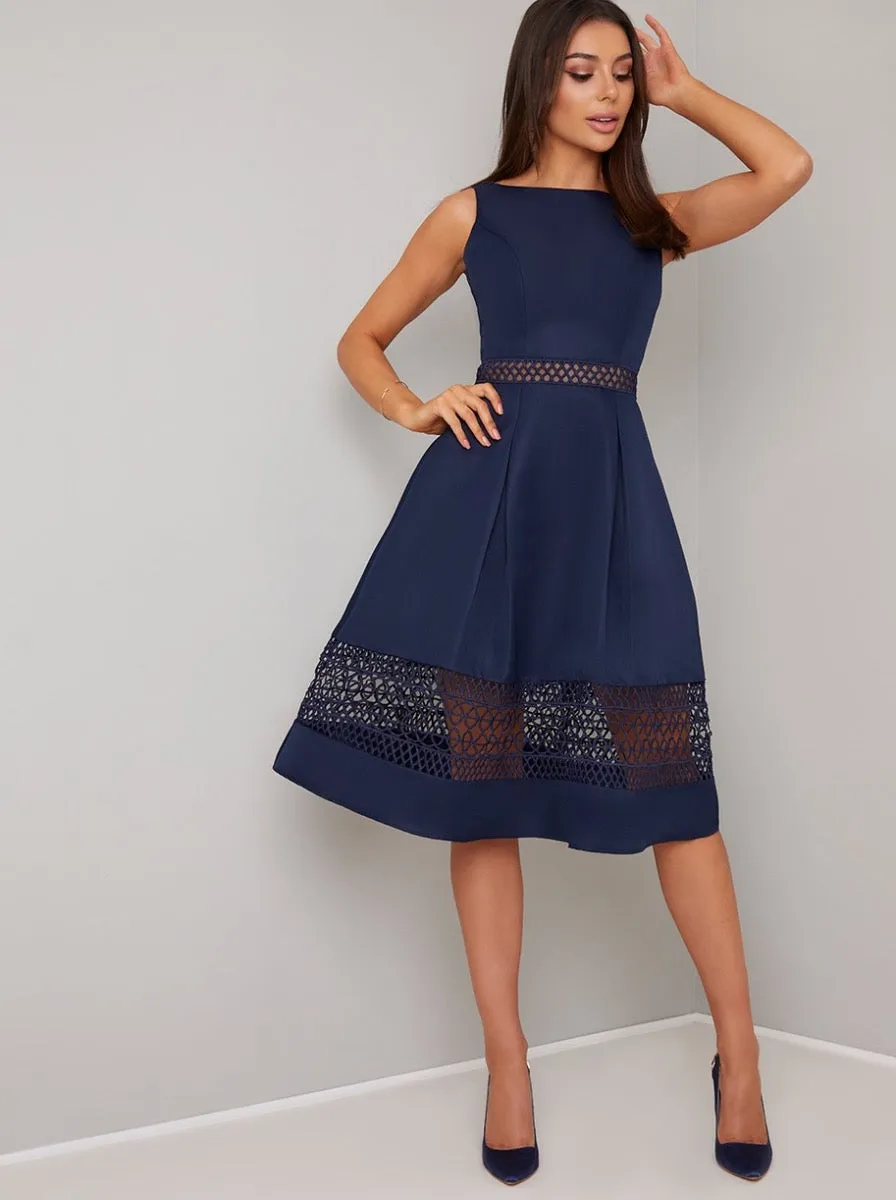 Crochet Panel Scoop Back Midi Dress in Blue sold by Chi Chi London product image thumbnail 3