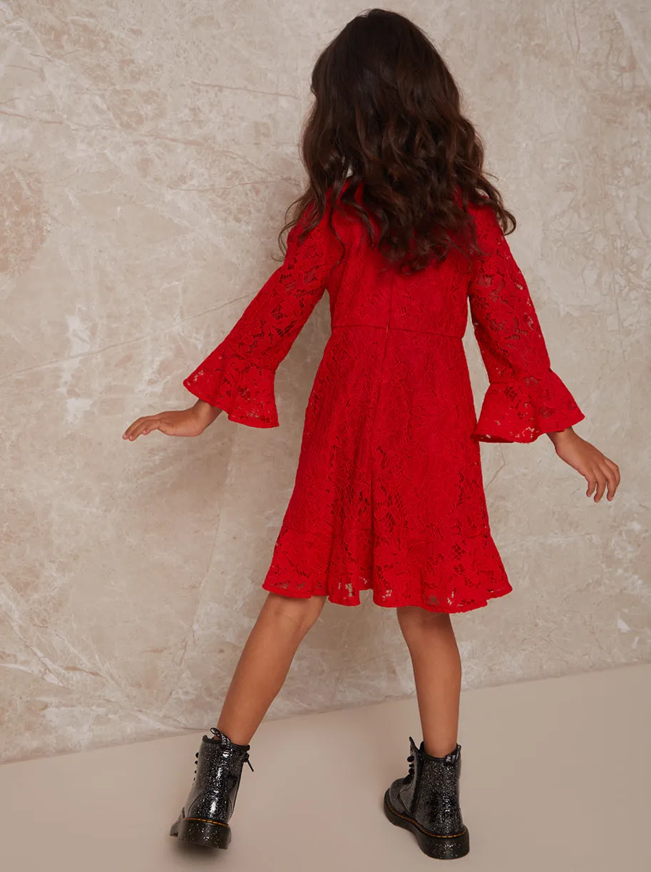 Girls Long Sleeve Lace Midi Dress in Red sold by Chi Chi London product image thumbnail 4