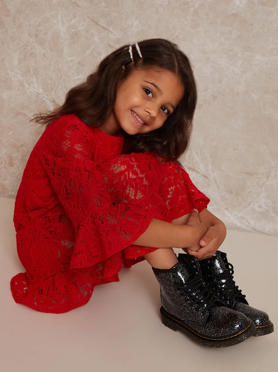 Girls Long Sleeve Lace Midi Dress in Red sold by Chi Chi London product image thumbnail 3