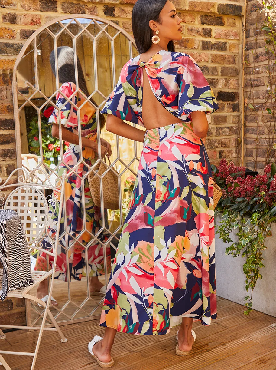 Cut-Out Floral Print Maxi Dress in Navy sold by Chi Chi London