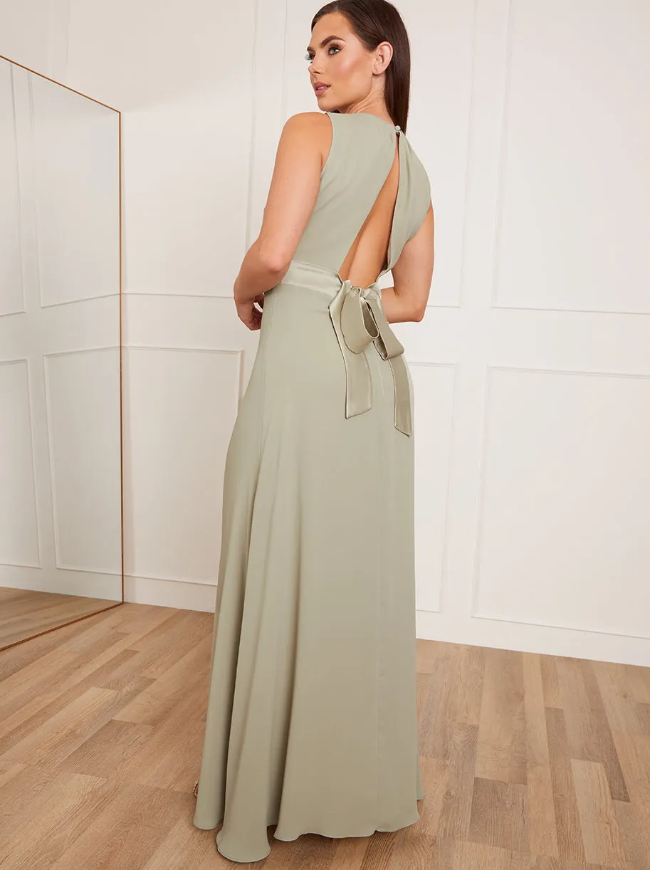 Petite Cut-Out Bow Back Maxi Dress in Sage sold by Chi Chi London product image thumbnail 3