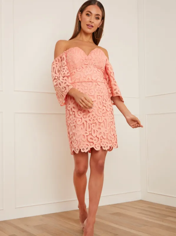 Bardot Premium Lace Mini Dress in Orange sold by Chi Chi London