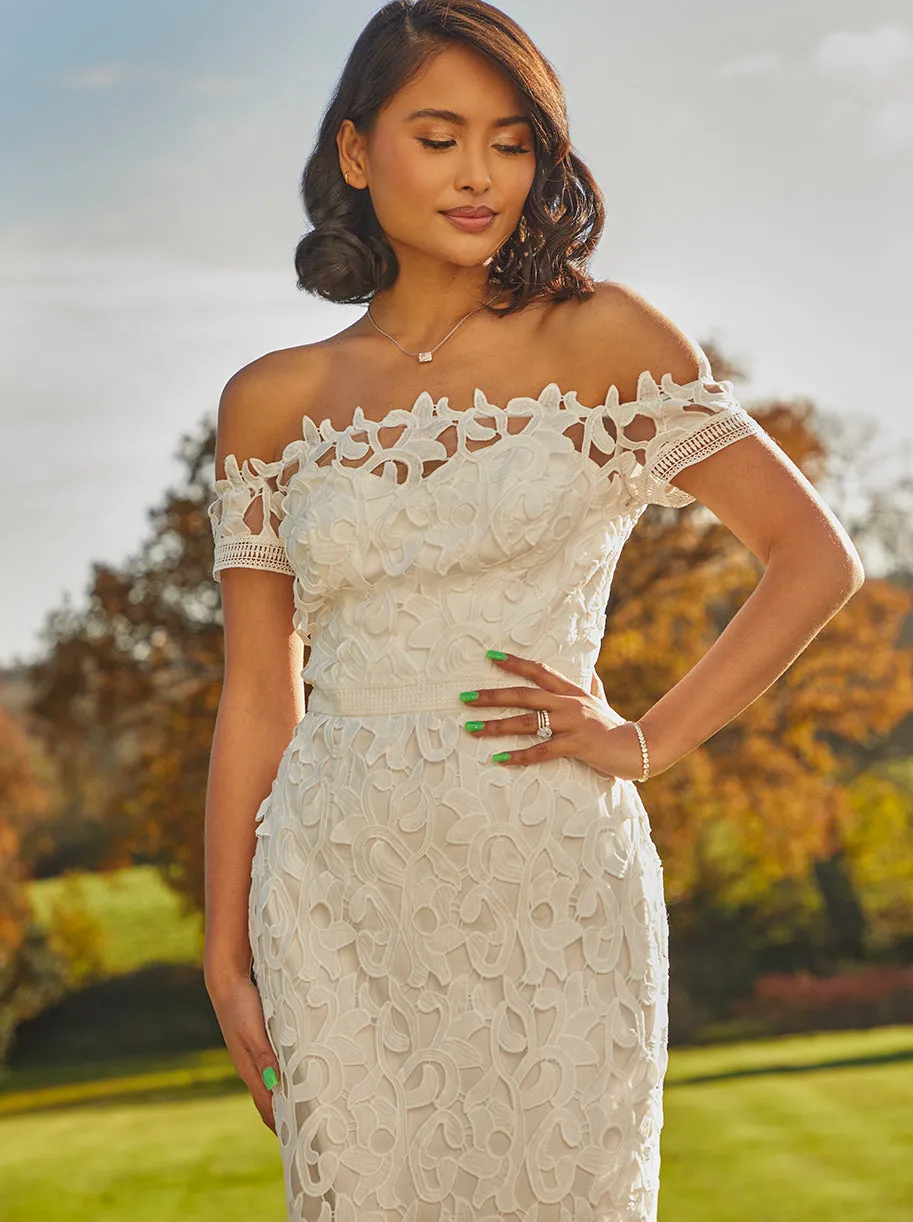Bardot Premium Lace Bodycon Dress in White sold by Chi Chi London product image thumbnail 2