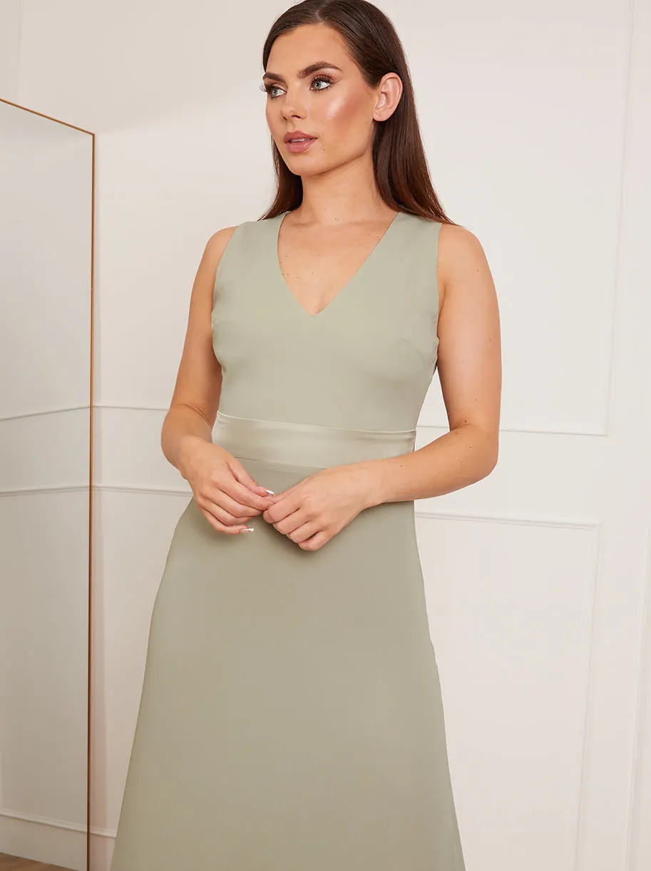 Petite Cut-Out Bow Back Maxi Dress in Sage sold by Chi Chi London product image thumbnail 2