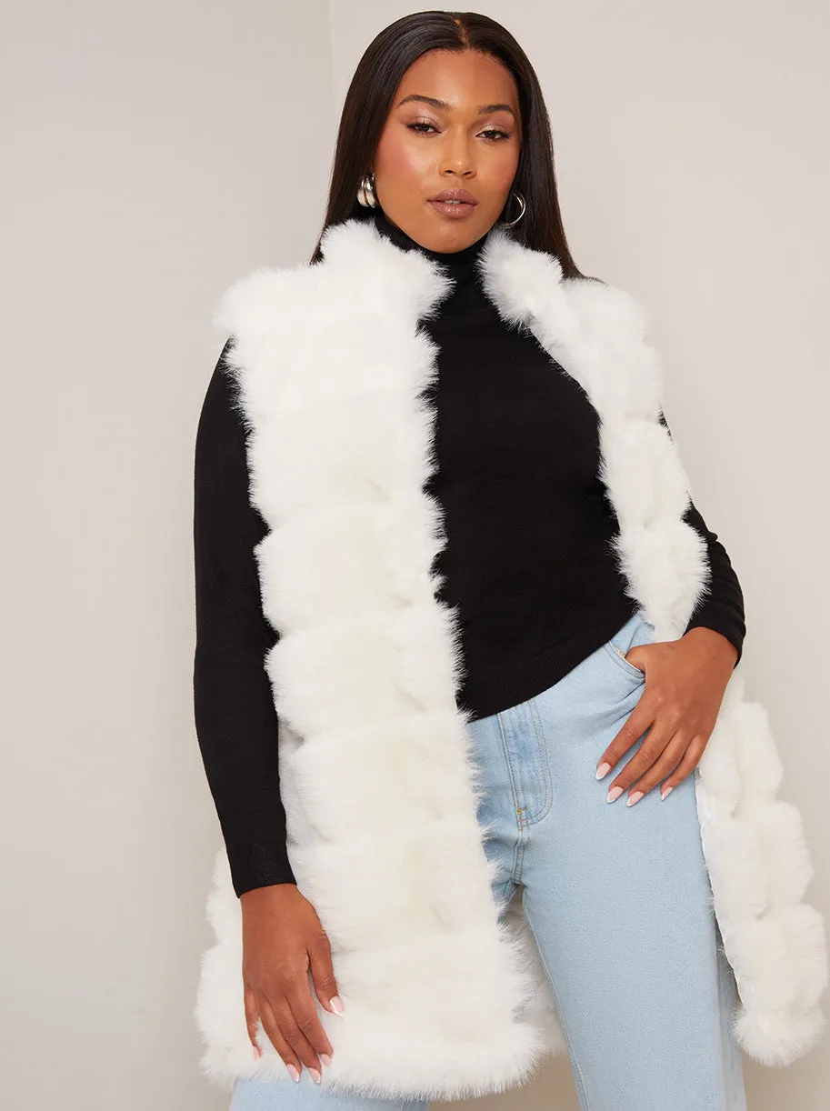 Faux Fur Stripe Gilet in Cream sold by Chi Chi London