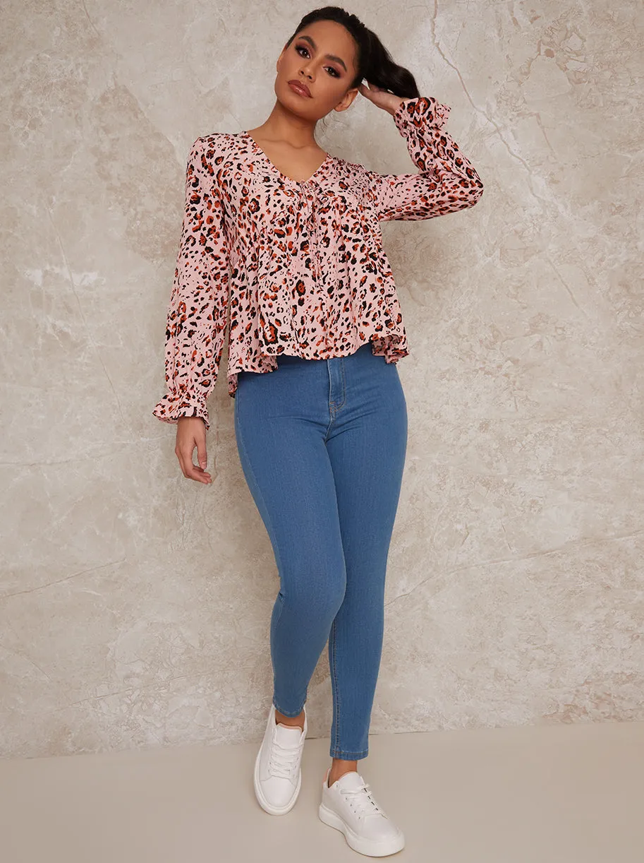 V Neck Animal Print Top in Pink sold by Chi Chi London product image thumbnail 2