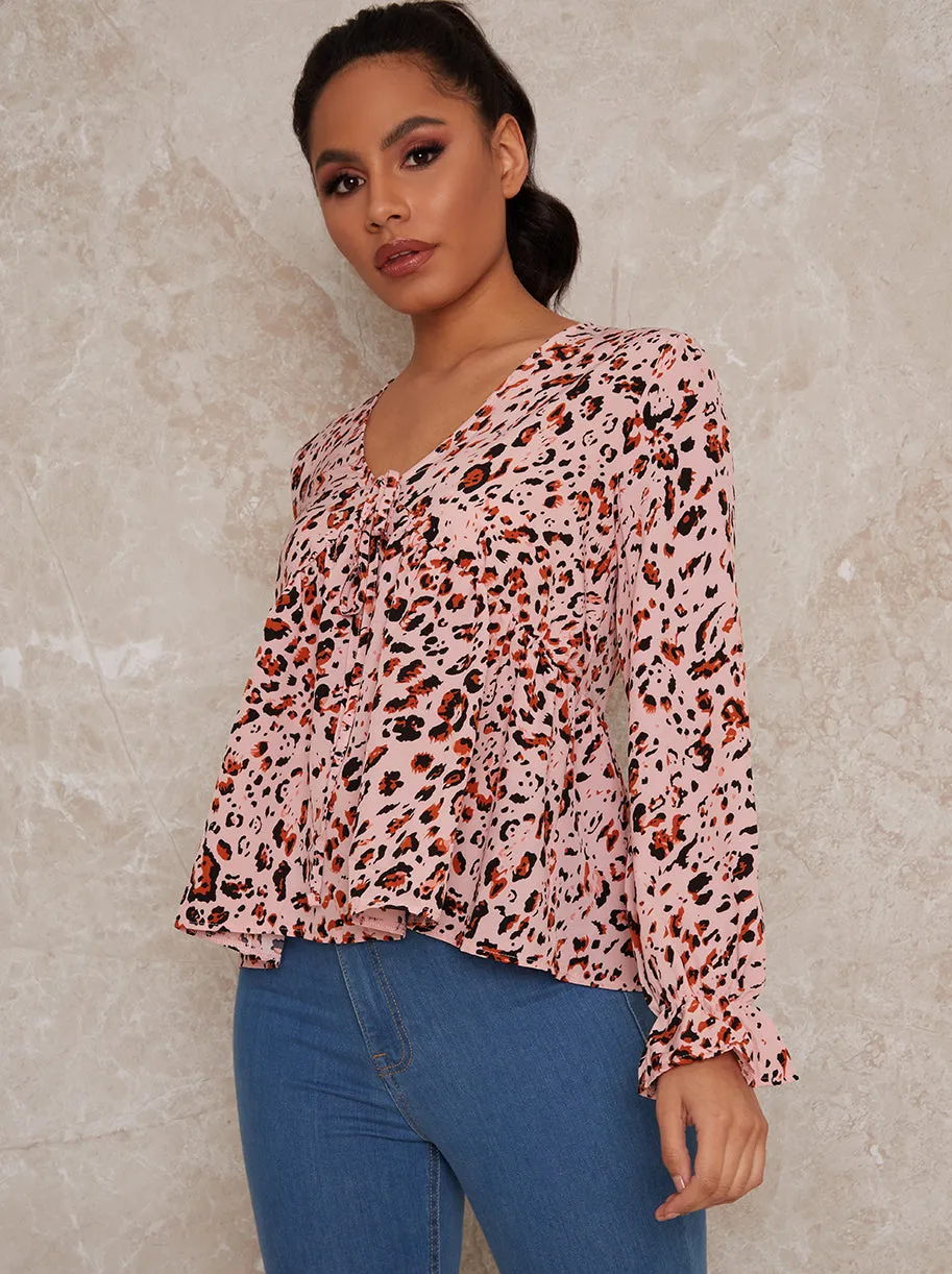 V Neck Animal Print Top in Pink sold by Chi Chi London product image thumbnail 3