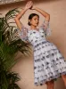 V Neck Floral Embroidered Lace Midi Dress in Blue sold by Chi Chi London
