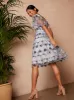 V Neck Floral Embroidered Lace Midi Dress in Blue sold by Chi Chi London
