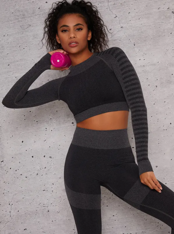 Long Sleeved Cropped Sports Top in Black sold by Chi Chi London