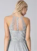 Halterstyle Sheer Lace Maxi Dress in Blue sold by Chi Chi London