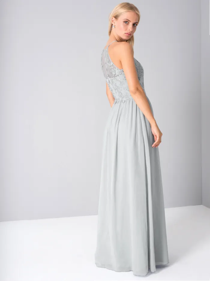 Halterstyle Sheer Lace Maxi Dress in Blue sold by Chi Chi London product image thumbnail 4