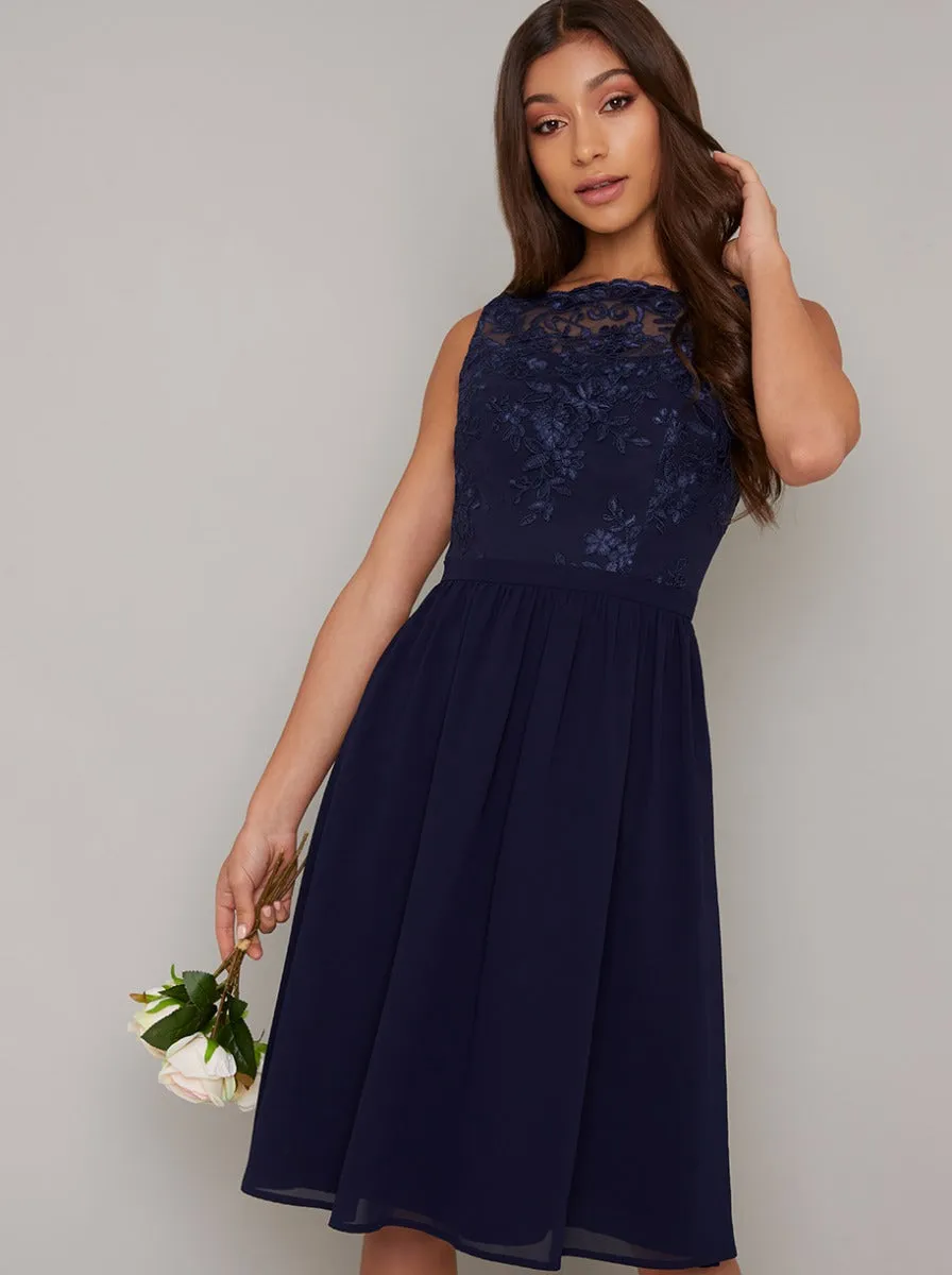 Lace Bodice Chiffon Midi Dress in Navy sold by Chi Chi London product image thumbnail 2