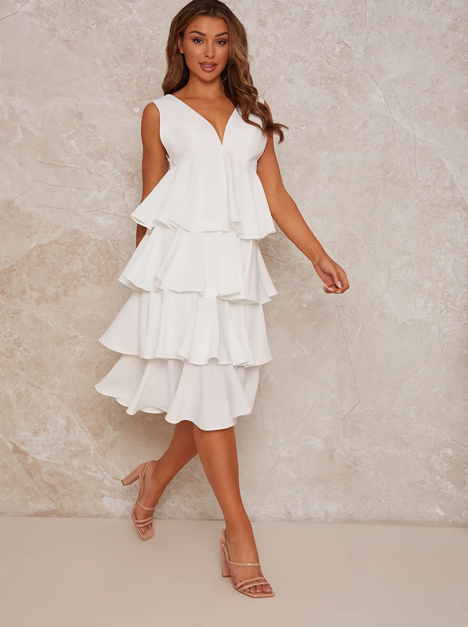 Sleeveless Ruffle Midi Dress in White sold by Chi Chi London product image thumbnail 2