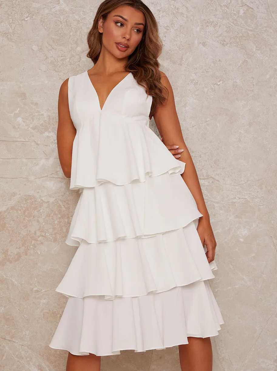 Sleeveless Ruffle Midi Dress in White sold by Chi Chi London product image thumbnail 3