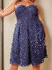 Plus Size Bandeau 3D Floral Skater Midi Dress in Navy Blue sold by Chi Chi London