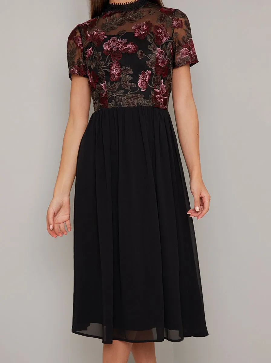 Embroidered Fitted Bodice Midi Dress in Black sold by Chi Chi London product image thumbnail 3