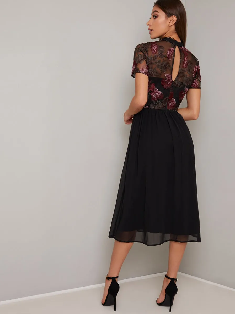 Embroidered Fitted Bodice Midi Dress in Black sold by Chi Chi London product image thumbnail 4
