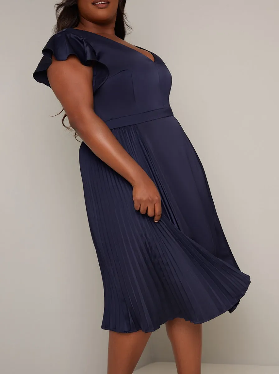 Plus Size Flutter Sleeve Pleated Midi Dress in Blue sold by Chi Chi London product image thumbnail 3
