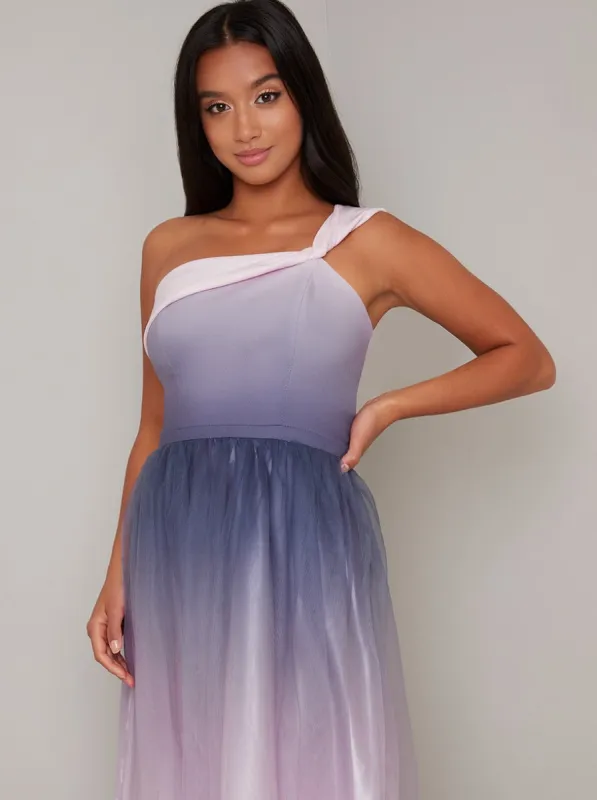 Petite Ombre A-Symmetric Midi Dress in Pink sold by Chi Chi London