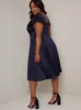 Plus Size Flutter Sleeve Pleated Midi Dress in Blue sold by Chi Chi London
