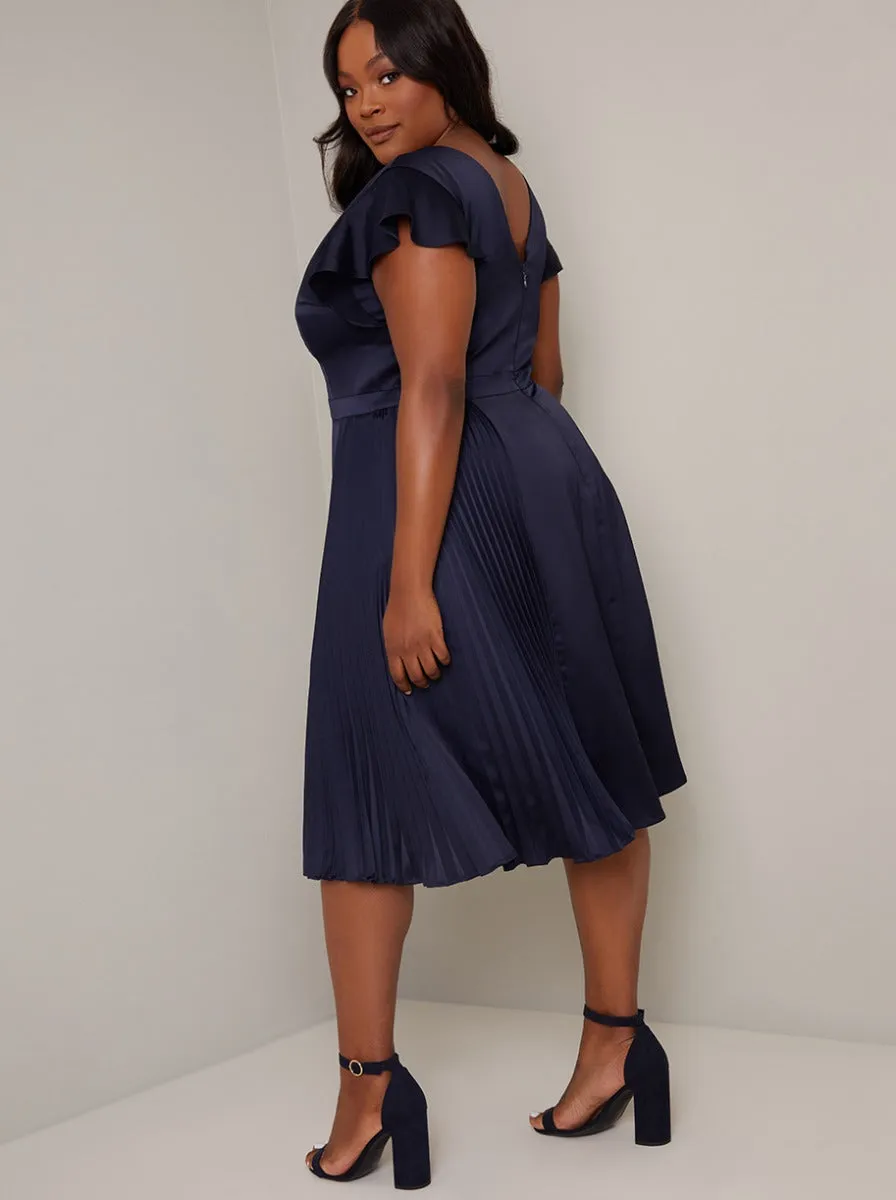 Plus Size Flutter Sleeve Pleated Midi Dress in Blue sold by Chi Chi London product image thumbnail 4