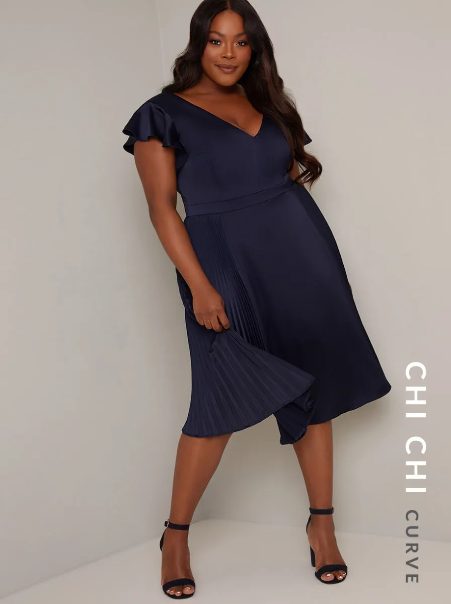 Plus Size Flutter Sleeve Pleated Midi Dress in Blue sold by Chi Chi London product image thumbnail 2