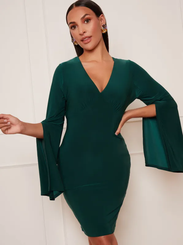 V Neck Split Sleeve Bodycon Mini Dress in Green sold by Chi Chi London