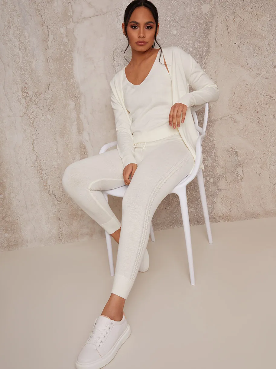 3 Piece Cardigan Loungewear Set in Cream sold by Chi Chi London