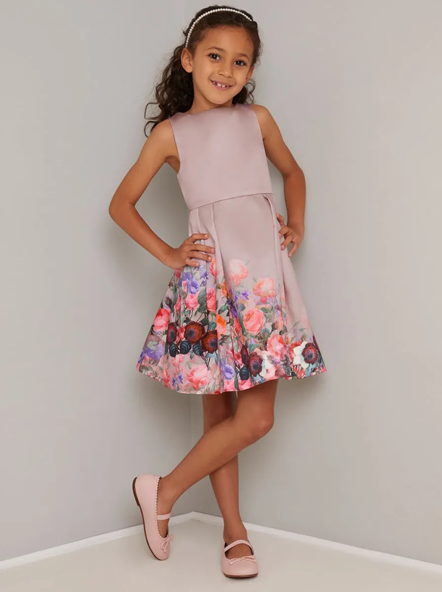 Girls Rose Print Skater Dress in Pink sold by Chi Chi London