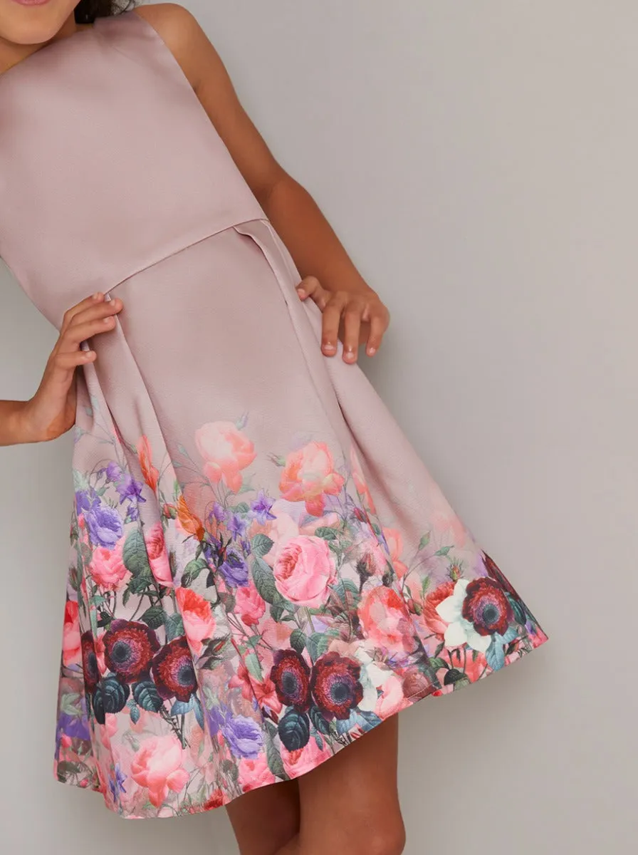 Girls Rose Print Skater Dress in Pink sold by Chi Chi London product image thumbnail 4