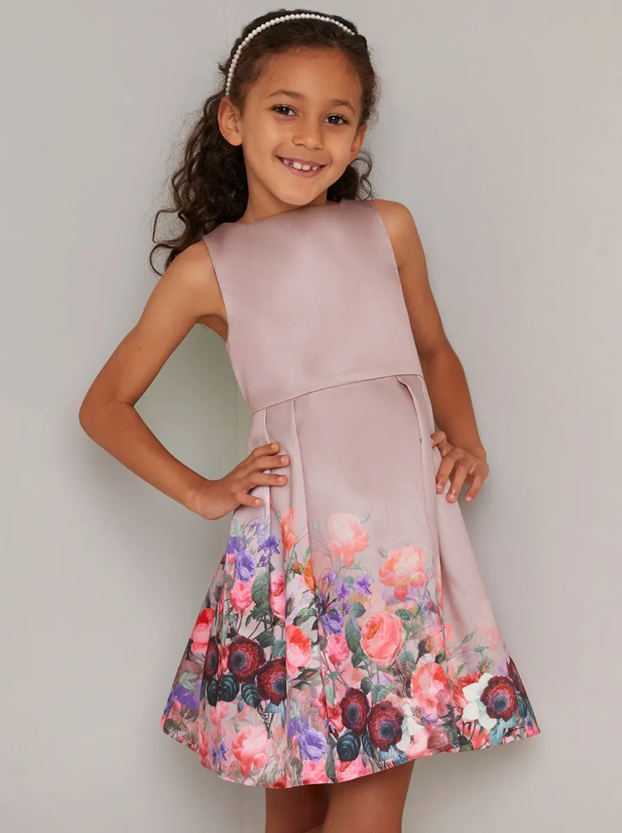 Girls Rose Print Skater Dress in Pink sold by Chi Chi London product image thumbnail 3