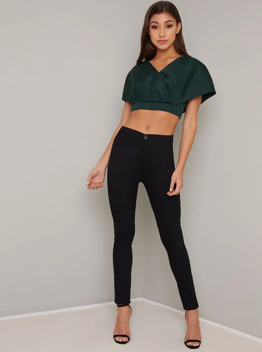 Wrap Detail Crop Top in Green sold by Chi Chi London