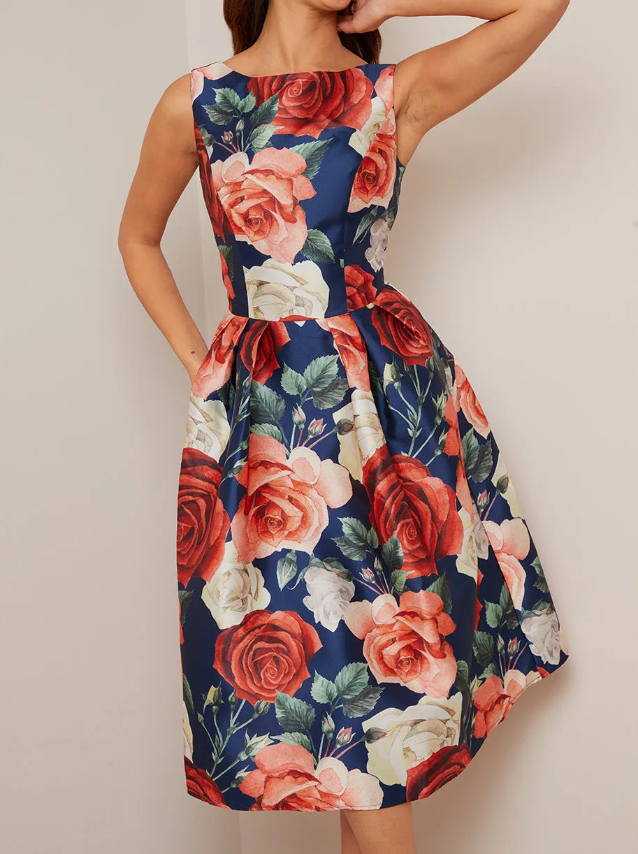 Sleeveless Floral Print Midi Skater Dress in Navy sold by Chi Chi London product image thumbnail 3