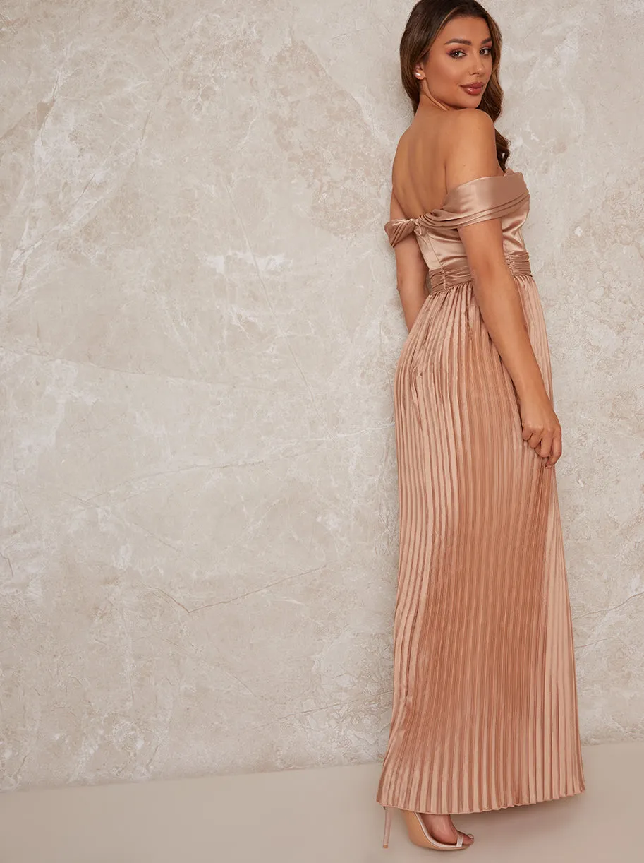 Bardot Pleated Maxi Dress in Champagne sold by Chi Chi London product image thumbnail 4
