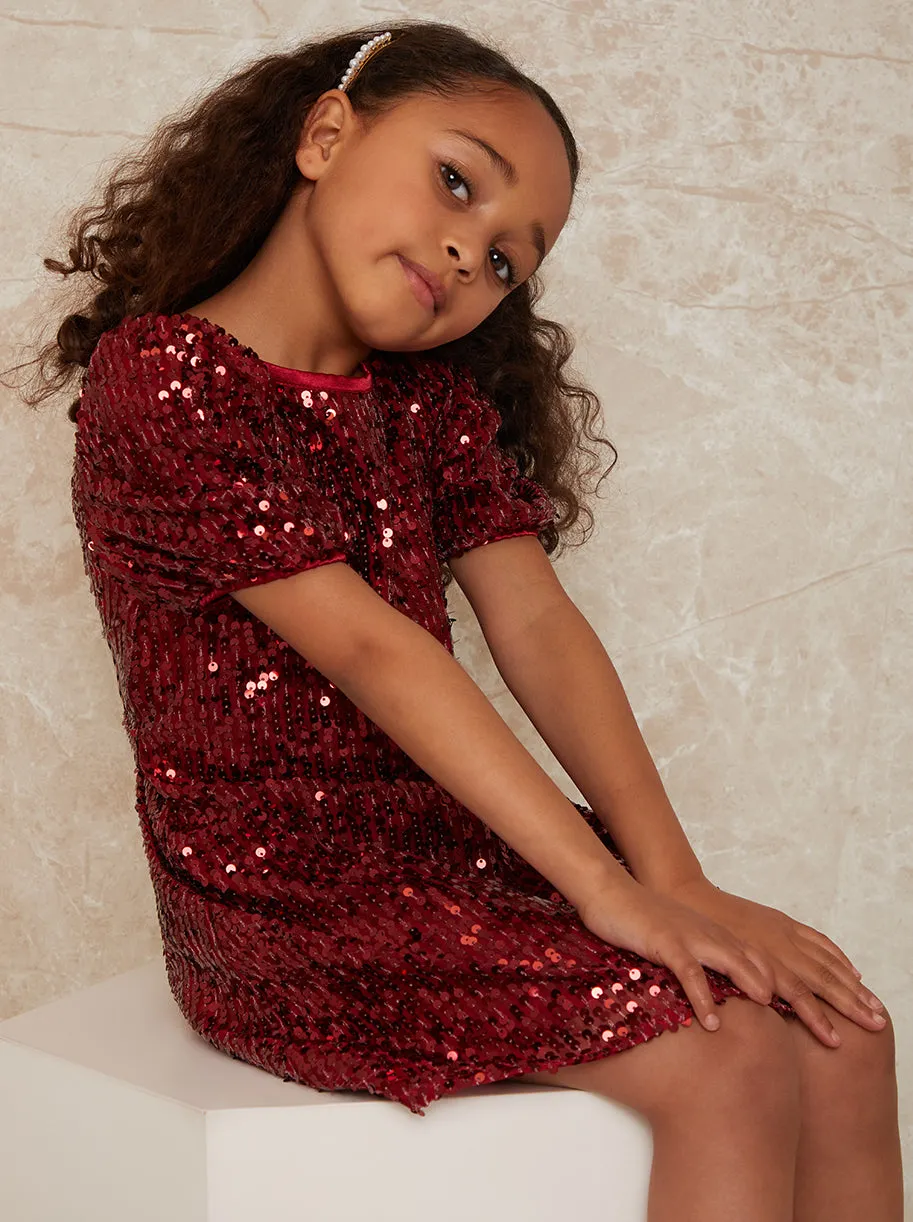 Girls Short Sleeve Sequin Midi Dress in Berry sold by Chi Chi London product image thumbnail 4
