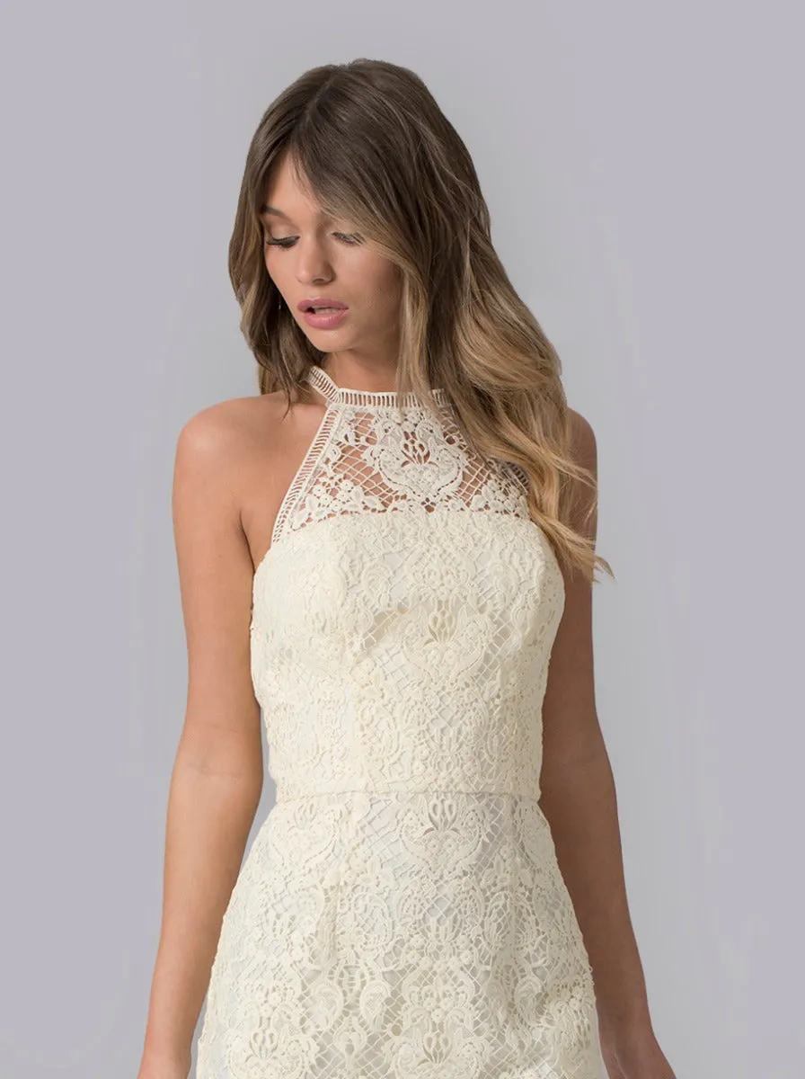 Crochet Overlay High Neck Midi Dress in Yellow sold by Chi Chi London product image thumbnail 3