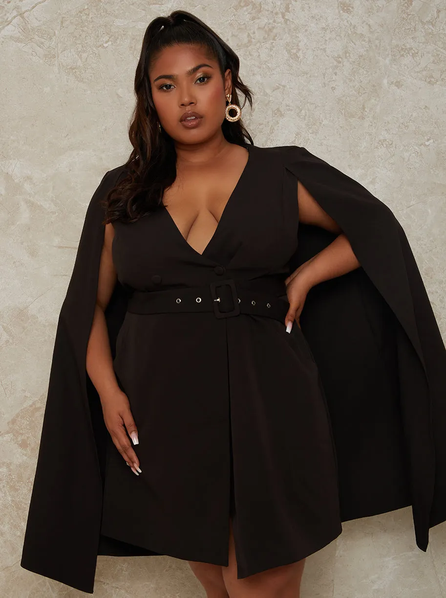 Plus Size Blazer Dress with Cape Detail in Black sold by Chi Chi London product image thumbnail 2