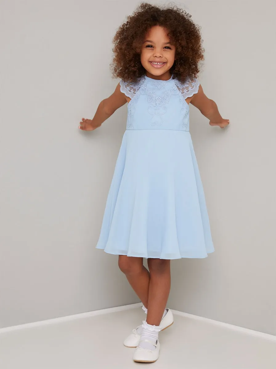 Girls Lace Cap Sleeve Midi Dress in Blue sold by Chi Chi London