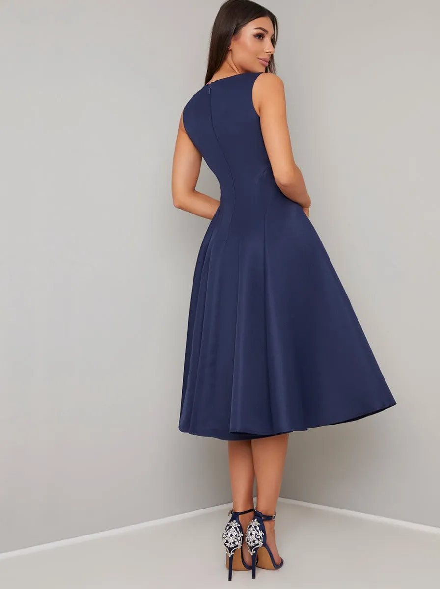High Neckline Plain Midi Dress in Blue sold by Chi Chi London product image thumbnail 3