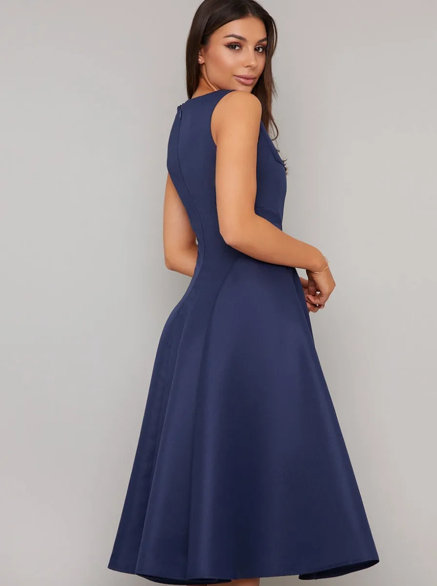 High Neckline Plain Midi Dress in Blue sold by Chi Chi London product image thumbnail 4