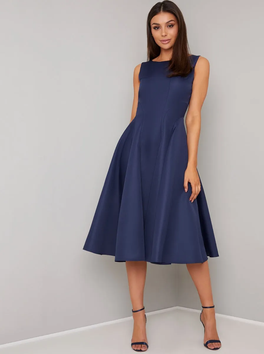 High Neckline Plain Midi Dress in Blue sold by Chi Chi London