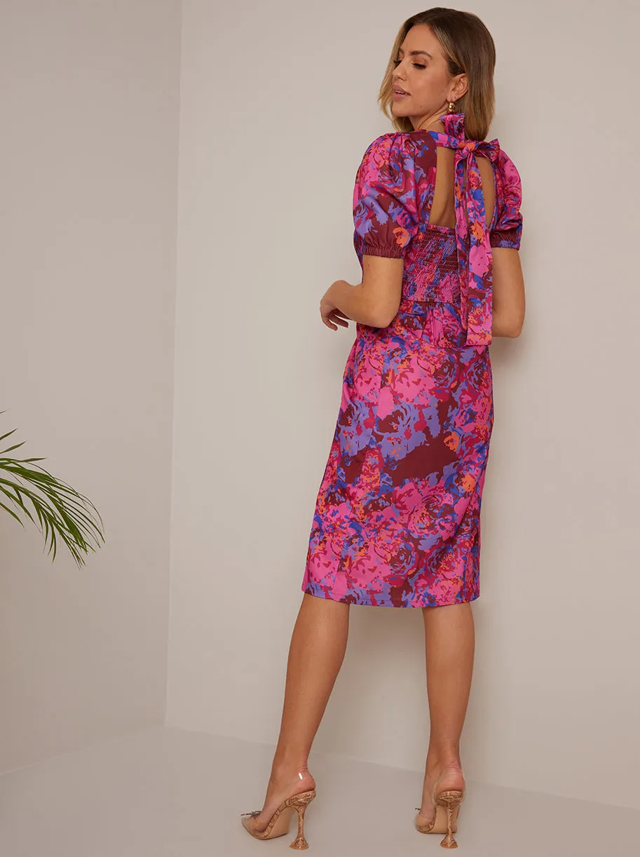 Short Sleeve Floral Midi Dress in Pink sold by Chi Chi London product image thumbnail 2